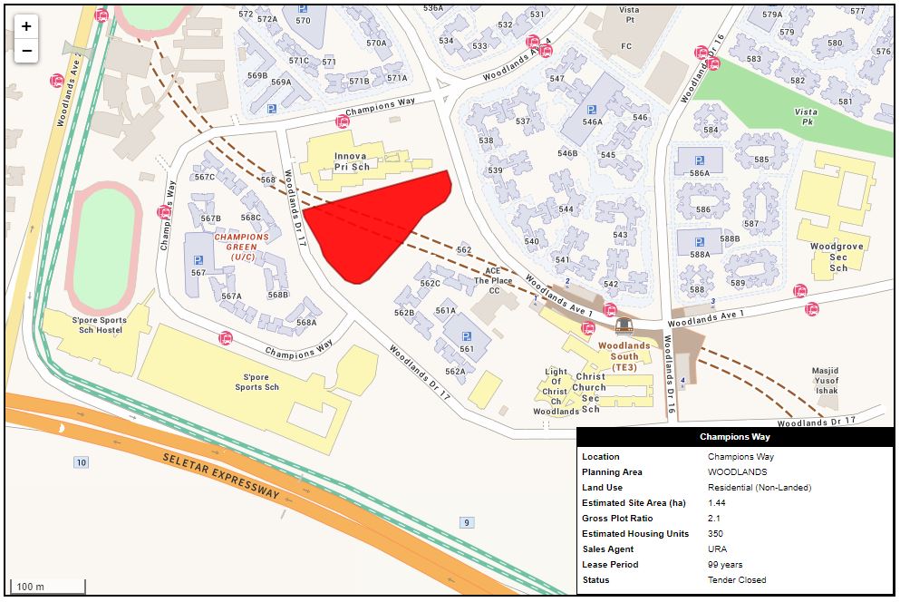 Location Map indicating the site of land parcel for sales at Champion Way at Woodlands