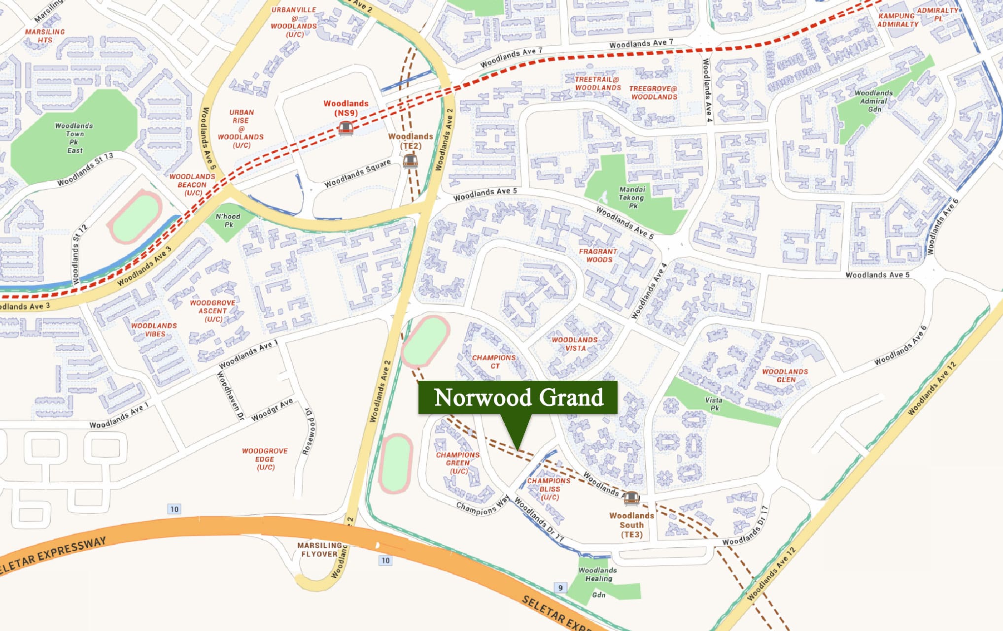 Norwood Grand and the MRT stations nearby