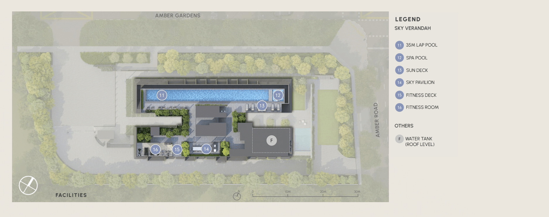 L19 Sky Terrace plan of Arina East Residences, a luxury freehold condo in Marina East, Singapore, featuring a lounge and communal planter between twin towers.